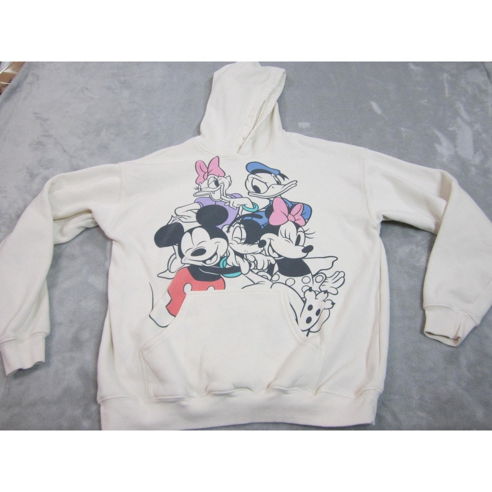 Disney Mickey and Friends Hoodie Womens Medium Cream Graphic Pullover